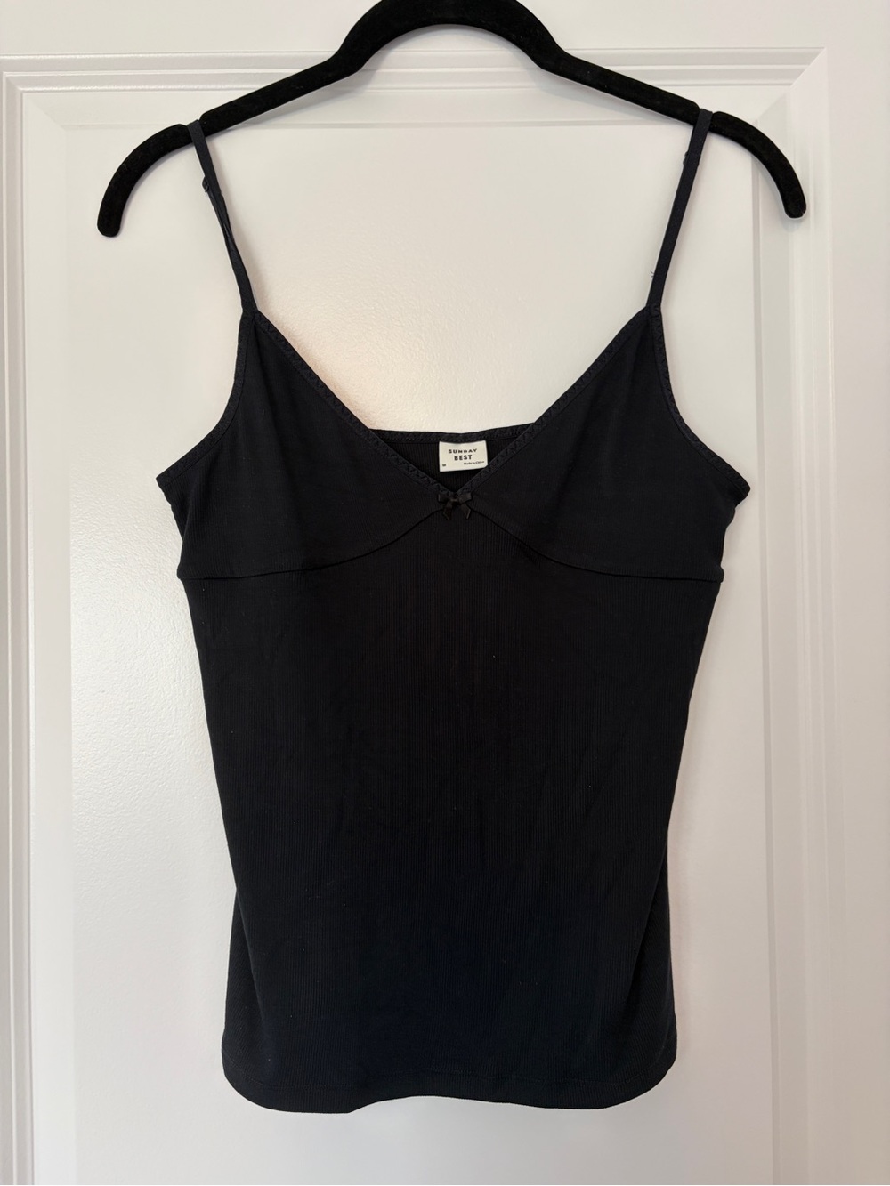 Sunday Best Black Ribbed Cami with Bow Accent